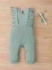 Baby Ruffle Trim Fake Button Bow Front Jumpsuit Hoofdband Zij