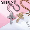 Hip Hop Iced Out Gold Plated Rose Cross Pendant Necklace Bling Bling smycken för män och kvinnor3036