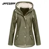 JAYCOSIN Giacca da pioggia solida da donna Outdoor Plus Size Felpa con cappuccio Cappotto impermeabile Lady Cappotto antivento Abbigliamento sportivo Moda Mujer 201112