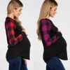 2020 Automne Casual Femmes Enceintes Vêtements de maternité à manches longues Plaid Tops d'allaitement T-shirt d'allaitement Vêtements de grossesse LJ201118