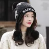 Lovely cute star fur ball letters fashion designer knitted casual winter spring warm hats for students girls women