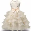 0-2 lat duży łuk dziewczynka ubrania letnie dziewczyny koronki flower ball suknia jeden rok urodziny sukienka bes bebes pille szata de baptrema lj201221
