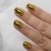 False Nails Gold Metallic Press On Short Round Tips Artificial Fake Glossy Punk Mirror Nail Women Manicure Art Tools Prud22