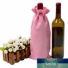 10pcs Linge de lin rustique Cordon de cordon de bouteille de vin rouge Sac cadeau emballage emballage