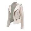 NXH Rivet Moto Biker veste en faux cuir femme col rabattu noir rose punk gothique pu manteau 201030