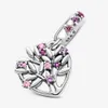 Ny ankomst 100% 925 Sterling Silver Pink Heart Family Tree Dangle Charm Fit Original European Charm Armband Fashion Jewelry 2429