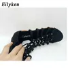 Sandals Eilyke High Quality Leather Women Strappy Open toe Knee Summer Gladiator Flat Roman Bandage Casual Boots 220121