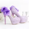 2020 Chaussures de robe de mariée faites à la main romantiques Chaussures de mariage à talons super hauts violets Belle dentelle avec appliques demoiselle d'honneur1