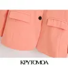 KPYTOMOA femmes mode simple boutonnage ample Blazers manteau Vintage à manches longues poches vêtements de dessus pour femmes Chic hauts 201201