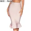 WillBeNice New Arrival Nude Mermaid Fishtail High Waist Knee Length Bandage Pencil Skirts LJ201029