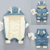 New Plus Velvet Jumpsuits Baby Winter Rompers Cartoon Hooded Shiny Waterproof Newborn Girls Snowsuit Toddler Boys Coat clothes LJ201007