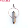 WOJIAER Vintage Natural Stone Pendant Crystal Healing Pointed Hexagon Pillar Circle Wire Wrap Dangle Women BO908