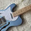 Gaucher 6 cordes Guitare électrique semi-creuse bleue avec Big Tremolo, Maple Fretboard