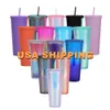 USA Warehouse 24oz Double Wall Blank Rhinestone Studded Tumbler Cups med lock och strån
