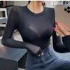 Podstawowa bawełniana letnia koszulka Kobiety Koszulka TEE TEE SHIRT Wysoka Elastyczność Oddychająca seksowna cienka koszulka Wyglądaj przez kobietę 220310