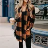 Women's Blouses & Shirts Mid-Length Plaid Long Sleeve Buttons Shirt Oversized Korean Style Blouse Women AutumnTops Vintage Plus Size