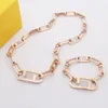 Europe America Designer Jewelry Sets Men Lady Women Stainless Steel Engraved Hollow Out Initials Letter 18K Gold Thick Chain Bracelet Necklace 3 Color