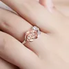 Delikat Rose Flower Leaves Ring för Kvinnor Ladies Guldfärg Finger Ringar Öppna Justerbara Smycken Gifts Anillos
