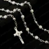 4mm Rosary Stainless Steel Beaded Cross Pendant Chain and Stainless Steel Rosary Jesus Cross Necklace and Pendant Religion