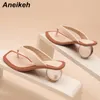 Aneikeh 2020 nouvelles femmes sandales d'été clair couleurs mélangées Transparent Med talon rond pantoufle à bout ouvert pour chaussures de fête pompes 43 C0128