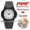 2021 PPF 5711 324C 324CS Mens automático relógio preto veneno dlc textura branca mostrando pulseira de aço inoxidável 40mm melhor edição ptpp puretime