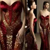 Rami Salamoun Nueva sirena sexy VEET Red Bury Prom Vestidos de Prom Vestidos de Cristal de Oro Vestido de fiesta de ilusión