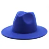 Mode royal blue rött lapptäcke file hatt kvinnor män bred grim imitation ull jazz fedora hatt panama trilby cap trend gambler12772131