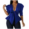 Kvinnor Jacka Mode Kvinnor Sexig Solid Ruffles Hem Bandage Bow Half Sleeves Cardigan Coat Kvinnors Blus