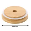 Sublimation Stylish Simple Restaurant Bar Bamboo Lid 70mm 88mm Reusable Bamboo Glass Bottle Cap with Straw Hole and Silicone Seal.