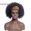 Kort afro kinky lockigt pannband peruk brun ombre blondin för afrikanska kvinnor peruker med bang hårstil79677421247840