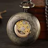 Retro Bronze Hollow Digital Number Dial Mechanical Pocket Watch Waist Chain Vintage Steampunk Classical Mens Clock Pocket Watch T200502