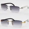 Wholesale High-end 8200757 Metal Rimless Square Sunglasses White Inside Black Buffalo Horn 18k Gold Womens Glasses Driving Woman Frames glasses Size:56-18-140mm