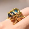 14k gult guld safir diamantring för kvinnor påfågel blå topas sten läckra smycken Bizuteria Anillos vigselring ädelsten 201112