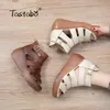 Tastabo Genuine Leather Ladies sandals Openwork flat Set Beach shoes S2618 Brown Apricot color Summer daily sandals Leisure 1010