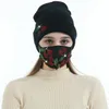 Winter Beanies Caps mit Gesichtsmaske Sport Strick Kristall Party Hüte verdicken warme beiläufige Schmetterlings-Druck-Kappen-Masken ZZC3220