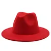 قبعات واسعة الأزياء أزياء حمراء وسباق أسود شعرت قبعة نساء للرجال تقليد صوف الجاز فيدورا بنما تريليبي كاب تريند.