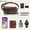 Haute qualité Vintage hommes taille Pack en cuir véritable mâle argent ceinture sac épaule messager sacs de téléphone fermeture éclair poche mobile sac 201118