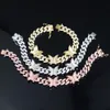 2021 Frauen Hip Hop Butterfly Charm Cuban Chain Armband Armband mit weißem Rosa 5A CZ gepflasterte Gold Roségold Silber Farbe für Frauen W4390344