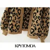 KPYTOMOA Kvinnor Fashion Leopard Mönster Löst stickad Cardigan tröja Vintage Lantern Sleeve Kvinnlig ytterkläder Chic Topps 201204