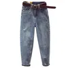 2020 Frühling Sommer Neue Korea Mode Frauen Hohe Taille Lose Zerrissene Jeans Vintage Blau Casual Baumwolle Denim Harem Hosen LJ201103