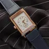 MGF Reverso Tribute Duoface 398258J JLC 854A 2 automatisch herenhorloge 18K roségoud blauw zilver wijzerplaat Stick lederen band 2022 Super 267G