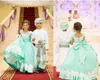 Minit Green Flower Girls Dresses Formal Wedding Party Gowns With Bow Applique Portrait Neckline Princess Toddler L65
