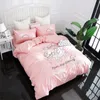 100%Cotton Kids Girls Pink Twin Queen unicorn Bedding Set King size Bed set Duvet Cover Flat sheet Bed Sheet set Bedlinen 201021