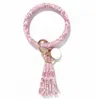 Tassel Armband Keychain PU Läder Bangle Key Holder Nyckelring Ring Girls Wristlet Armband Wristband KeyRing Party Favor RRB14019