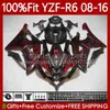 Injektionsröd flammor BLK Bodys för Yamaha YZF-R6 YZF R 6 YZF R6 600 YZF-600 YZFR6 08 09 10 11 12 13 15 16 99NO.11 YZF600 2008 2009 2010 2011 2012 2013 2014 2015 2016 OEM FAIRING