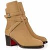 Neue lässige klassische Design Karistrap Chunky Heels Damen Stiefeletten Winter Booty Luxus Designer Party rote Sohlen Booty mit Box