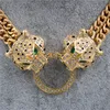 Fashion Jewelry Crystal Setting Chokers Double Layer Chain Leopard Head Pendant Necklace Women Gift Whole Y2009181287097