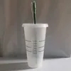Starbucks 24oz/710ml Plastik Tumbler Yeniden Kullanılabilir Açık İçme Düz Alt Bardak Sütun Şekli Kapak Saman Kupa Bardian