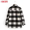 Tangada autunno inverno Donna plaid oversize Stampa giacca casual chic Tasca Outwear Cappotto casual femminile 3A58