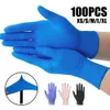 US Stock Blaue Einweghandschuhe aus Nitril, puderfrei (kein Latex) – Packung mit 100 Stück Handschuhen, rutschfeste Anti-Säure-Handschuhe FY4036